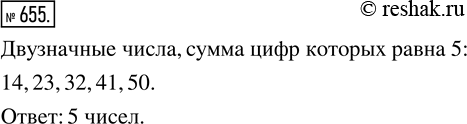 Изображение 655. Сколько существует двузначных чисел, сумма цифр которых равна 5?Для ответа на вопрос необходимо «перебрать» все числа, которые удовлетворяют...